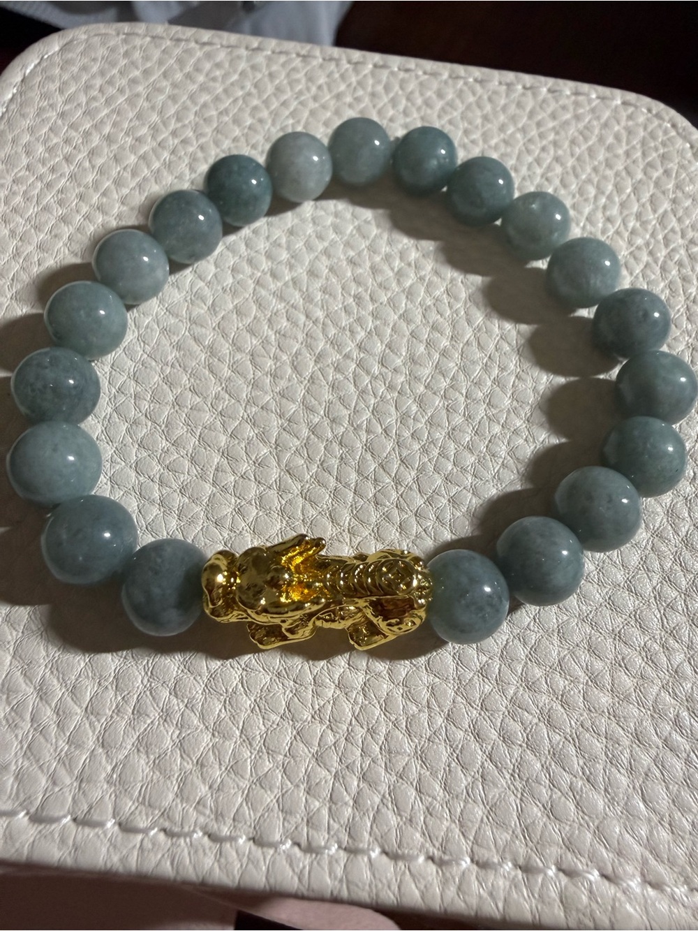 Burmese Jade Beaded Bracelet with Gold Pixiu Charm - Genuine Gemstones *NWT
